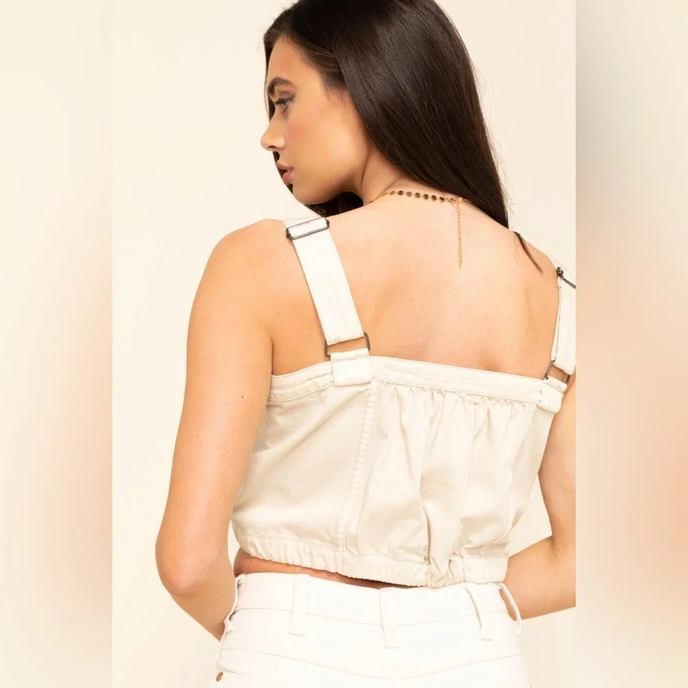 FREE PEOPLE We The Free Palm Desert Cream Denim Crop Top Tank Size XS